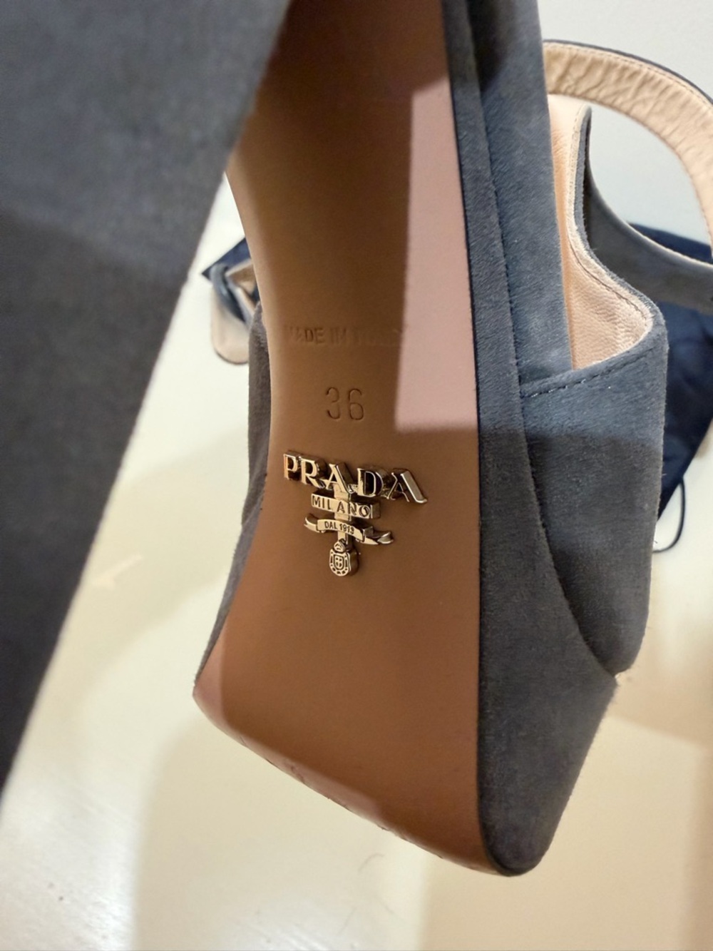 Prada Charcoal Suede Platform Sandal with Buckle Ankle Strap - Picture 6 of 10
